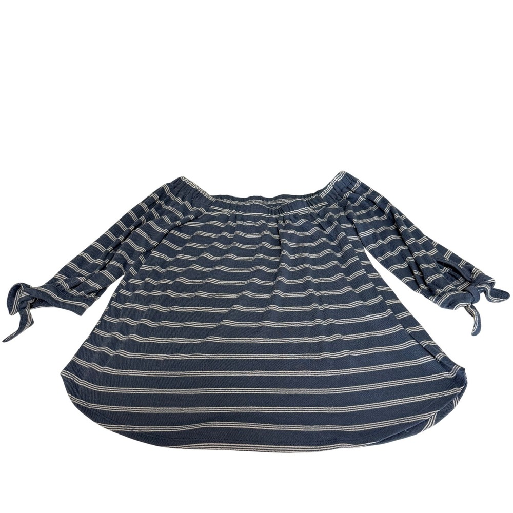 Abercrombie & Fitch Blue White Striped Off the Shoulder Tie Sleeve Top Small